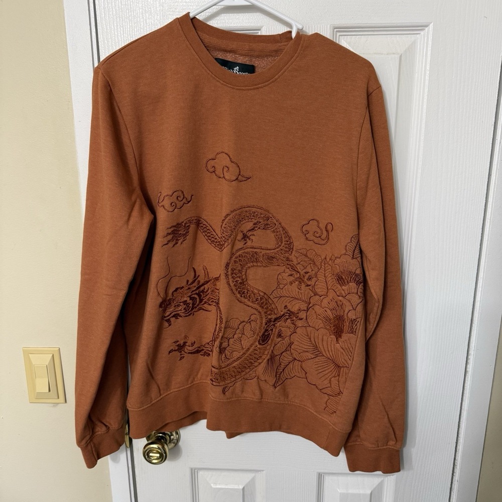 Blind Rooster Embroidered Asian Dragon Terracotta Long Sleeve Sweatshirt M
